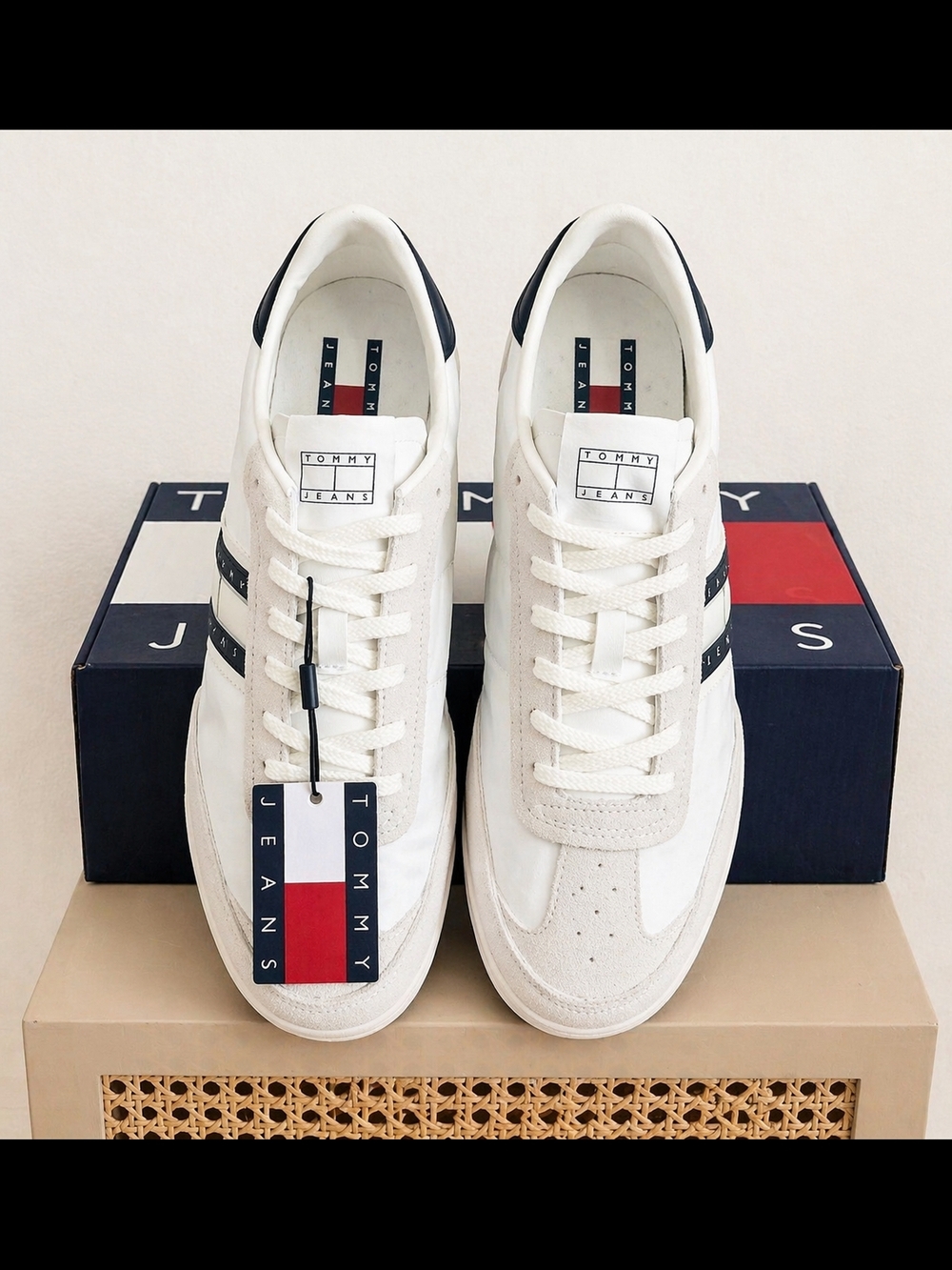 Tommy Hilfiger White Sneakers with Navy Accent Stripes